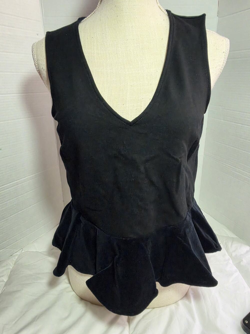 J.CREW Velvet Peplum top Black S Small 2 4 Cami Evening V-Neck Casual Career